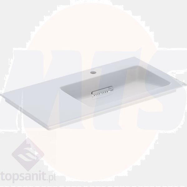 Geberit ONE vanity basin, horizontal outlet, left shelf surface: B=90cm, T=48cm, Tap hole=right, Overflow=without, white / KeraTect, glossy white   505.009.00.1