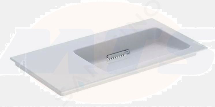 Geberit ONE vanity basin, horizontal outlet, left shelf surface: B=90cm, T=48cm, Tap hole=without, Overflow=without, white / KeraTect, glossy white   505.013.00.1