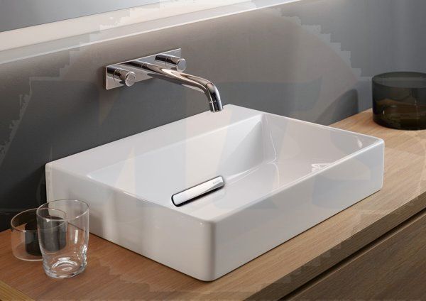 Geberit ONE lay-on washbasin, horizontal outlet: B=50cm, T=41cm, Tap hole=central, Overflow=without, white / KeraTect, glossy white   505.024.00.1