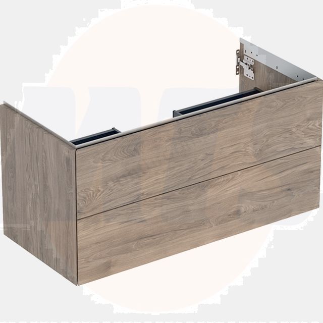 Geberit ONE cabinet for washbasin, with two drawers: Washbasin width=105cm, H=50.4cm, T=47cm, hickory / wood-textured melamine  505.264.00.6
