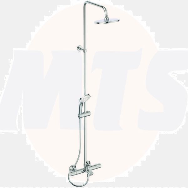 Ideal Standard  Ceratherm T25 exposed thermostatic bath shower system with Idealrain 200mm round rainshower, Idealrain M3 3 function 100mm shower handspray and 1.75m Idealflex hose  A7590AA