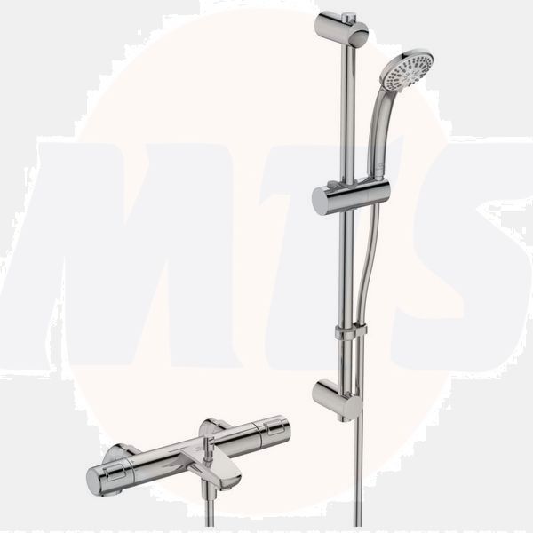 Ideal Standard  Ceratherm T25 exposed thermostatic rim mounted bath shower mixer with idealrain S3 3 function ø80 handspray, 600mm rail and 1.8m hose   A7698AA