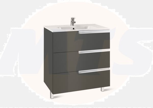Roca  Victoria-N basin and base unit 600 x 460mm - 3 soft-close drawers - gloss anthracite grey A855839153