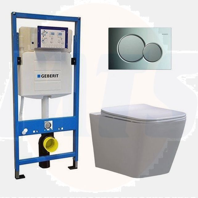 Geberit UP 320 Toilet set -Alexandria Flatline Sigma-01 Chrome Matt Chrome -Built-in WC Wall-mounted toilet DC2464