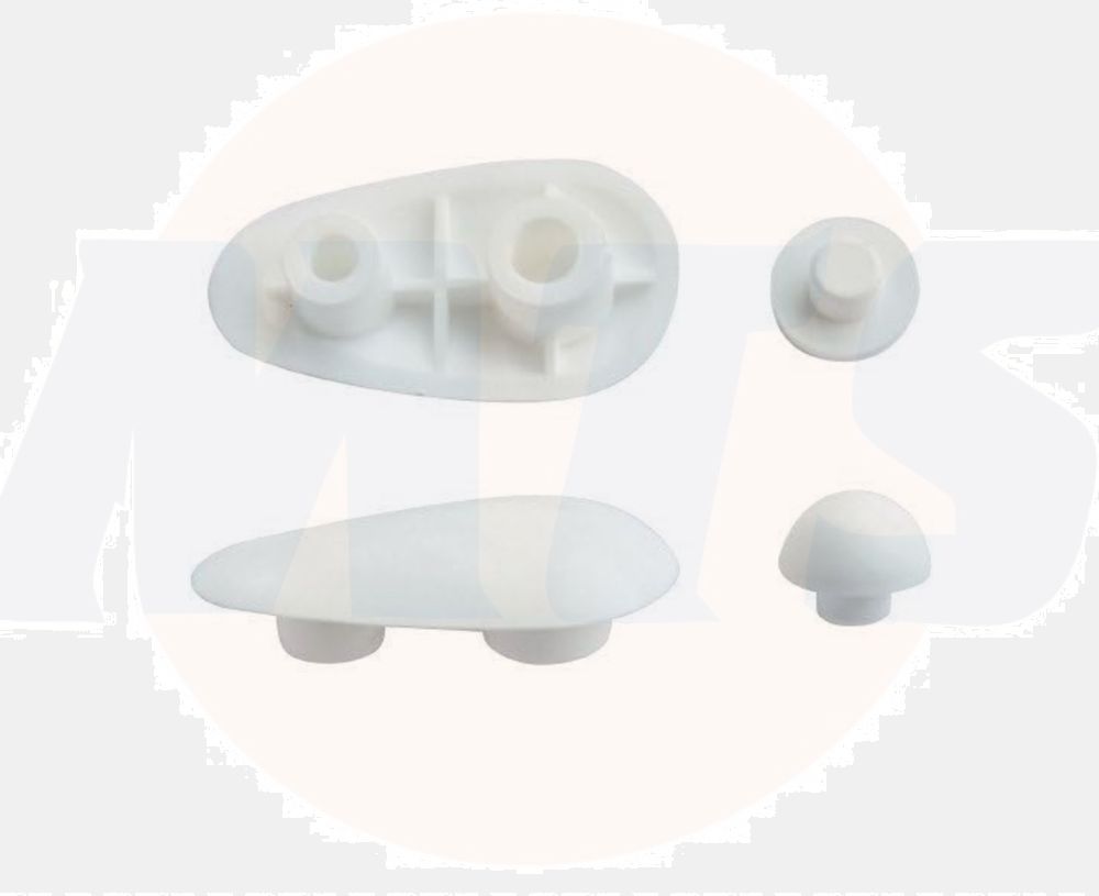 white plastic toilet seat buffers, also known as toilet seat bumpers or spacers. These small components are designed to be installed on the underside of a toilet seat. 
Key information about these buffers:
Purpose:
They provide cushioning, reduce noise