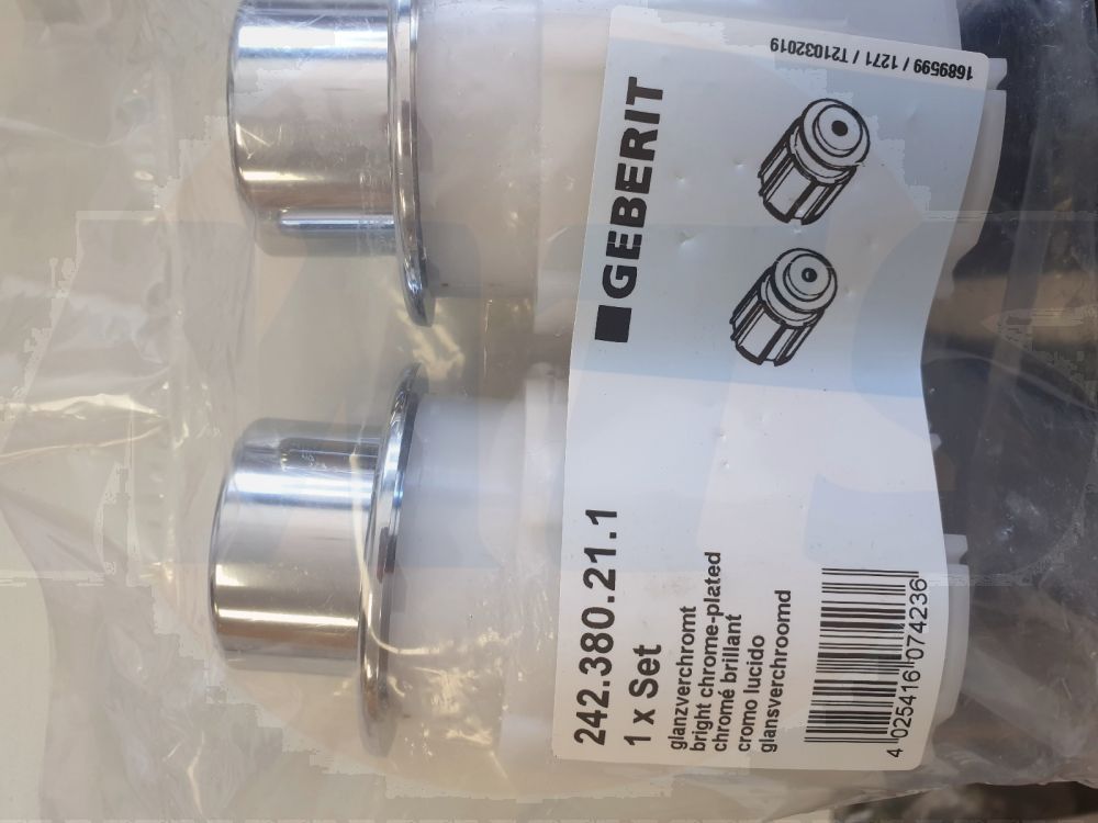 Geberit 242.380.21.1 actuator set for WC flush control in bright chrome plated. 