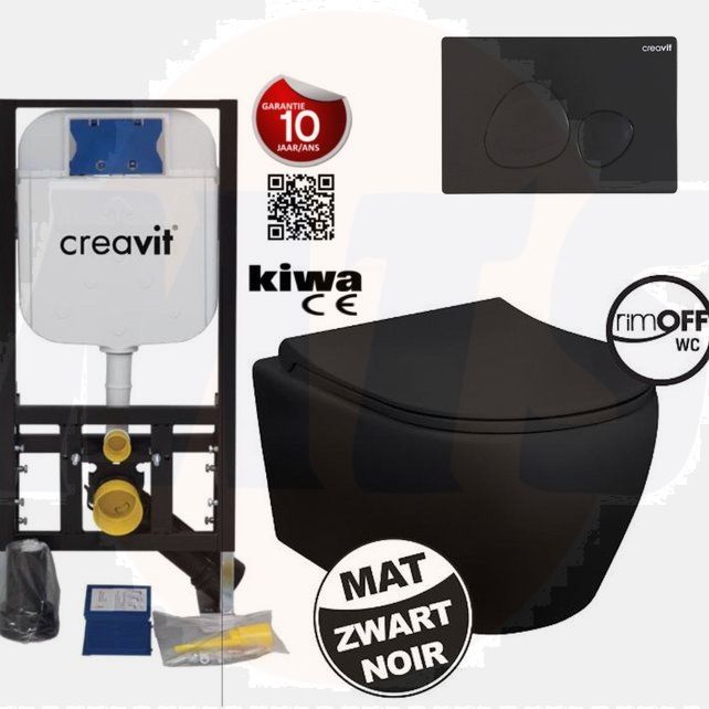 Creavit Hanging Toilet Set Aloni Black Mat Rimless incl. Softclose Toilet seat GP5003 - AL6613 - GP7003