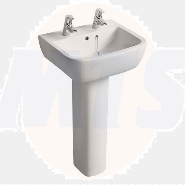 The Ideal Standard Tempo two tap hole basin in white is designed to blend seamlessly into any bathroom setting.Ideal Standard  Tempo 50cm pedestal basin - two tapholes   T058901
