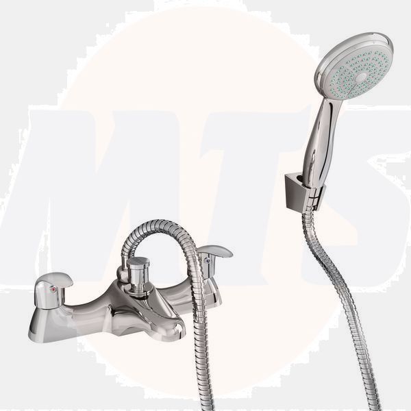 Nabis Alia deck mounted 3/4-turn bath filler mixer tap with ceramic disc/shower hose/handset and bracket A05403