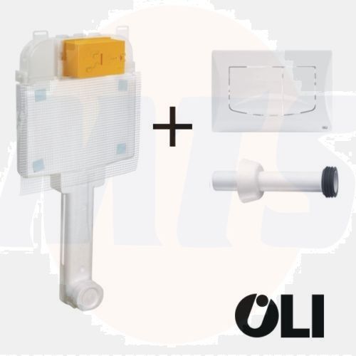 OLI Toilet Cistern Built-in drain cockpit OLI 74 + White River Plate 2 Buttons + Bonnet duct