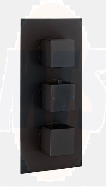 RAK Sq Dual Outlet, 3 Handle Therm Conc Shwr Valve RAKSHW3203SB Bathroomsuites