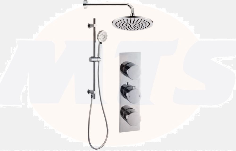 Round Shower Pack 10 - Sphere Slim Plate Two Outlet & Riser Overhead Kit DICMP0072