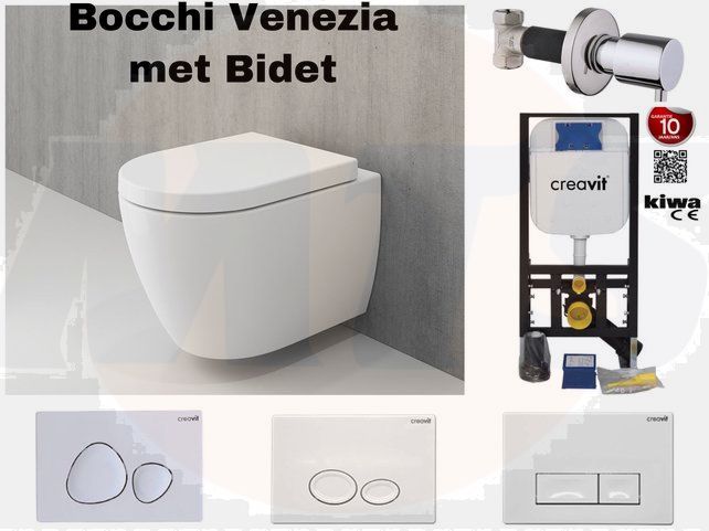 creavit complete set wall toilet rimless with bidet bocchi venezia gloss white s4cvenmbgp