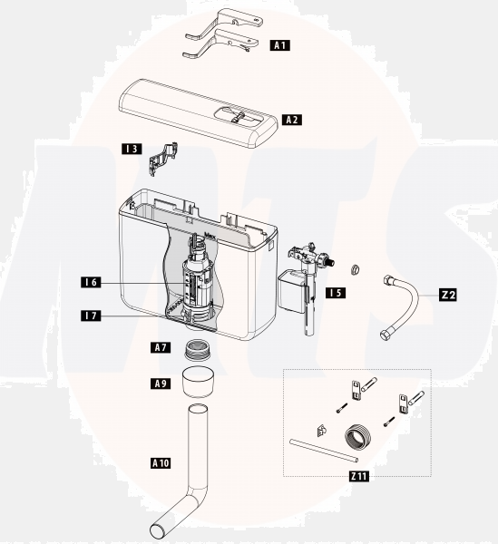 SCHWAB COMPACT IRIS FLUSH MECHANISM DOUBLE EXHAUST SCHWAB 635737