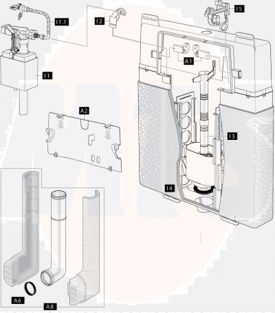 Schwab Concealed flushing cistern From 1997 (Mod. 190.000) From 1999 to 2003 (Mod. 190.0400) For start/stop flush