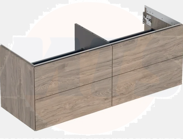 Geberit ONE cabinet for washbasin, with four drawers: Washbasin width=135cm, H=50.4cm, T=47cm, hickory / wood-textured melamine  505.266.00.6