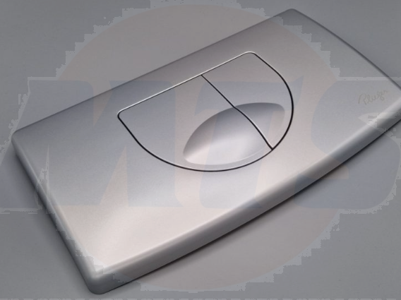 Plieger Main Control Panel DF matchroom a dual flush button for a toilet. Dual flush systems allow for both a full and half flush, saving water. When the button is pressed, a valve is opened, releasing water from the cistern into the toilet bowl. This wat