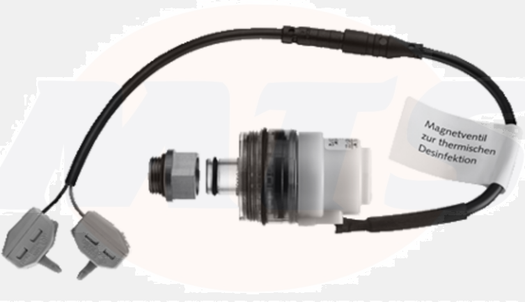 Schell cartridge solenoid valve 018750099 Monostable, 12 V, for thermal disinfection
Monostable, 12 V
Solenoid valve can be retrofitted to the planned connection in a water path. Function: Hot water is routed to bypass the thermostatic valve. Selection 