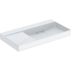 Geberit ONE washbasin, horizontal outlet, left shelf surface: B=90cm, T=48cm, Tap hole=without, Overflow=without, white / KeraTect, glossy white   505.044.00.1