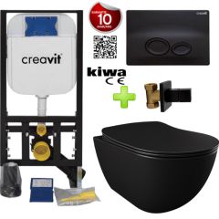 Toilet set Black Matt Rimless with bidet Creavit Freedom complete toilet set incl. toilet seat soft close + concealed cistern + pressure plate KC0903.01.0400E