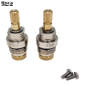 ROCA A525098108 - 1/2" Valve Head set of two Roca ceramic tap cartridges
Roca tap cartridges, also known as Montura Roca de 1/2 or KIT MONTURA LV-BD. These are spare parts for Roca basin and bidet taps. 
Product: Roca Tap Cartridges (Kit Montura LV-BD).