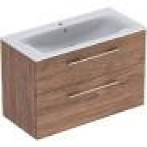 Selnova Square 100 cm Slim Basin & Two Drawer Vanity Unit, Hickory 501.246.00.1