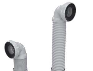 EXTENDABLE 90º BEND WC PAN CONNECTOR WITH CHECK VALVE Ø100x460MM 100/110 OUTLET 110442
