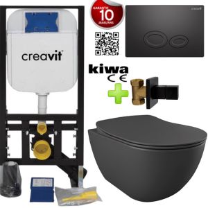 Toilet set Anthracite Mat Rimless with bidet Creavit Freedom complete toilet set incl. toilet seat soft close + concealed cistern + Pressure plate FE322-00AM00E-0005