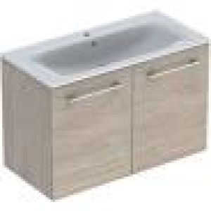 Selnova Square 100 cm Slim Basin & Two Drawer Vanity Unit, Light Hickory  501.247.00.1
